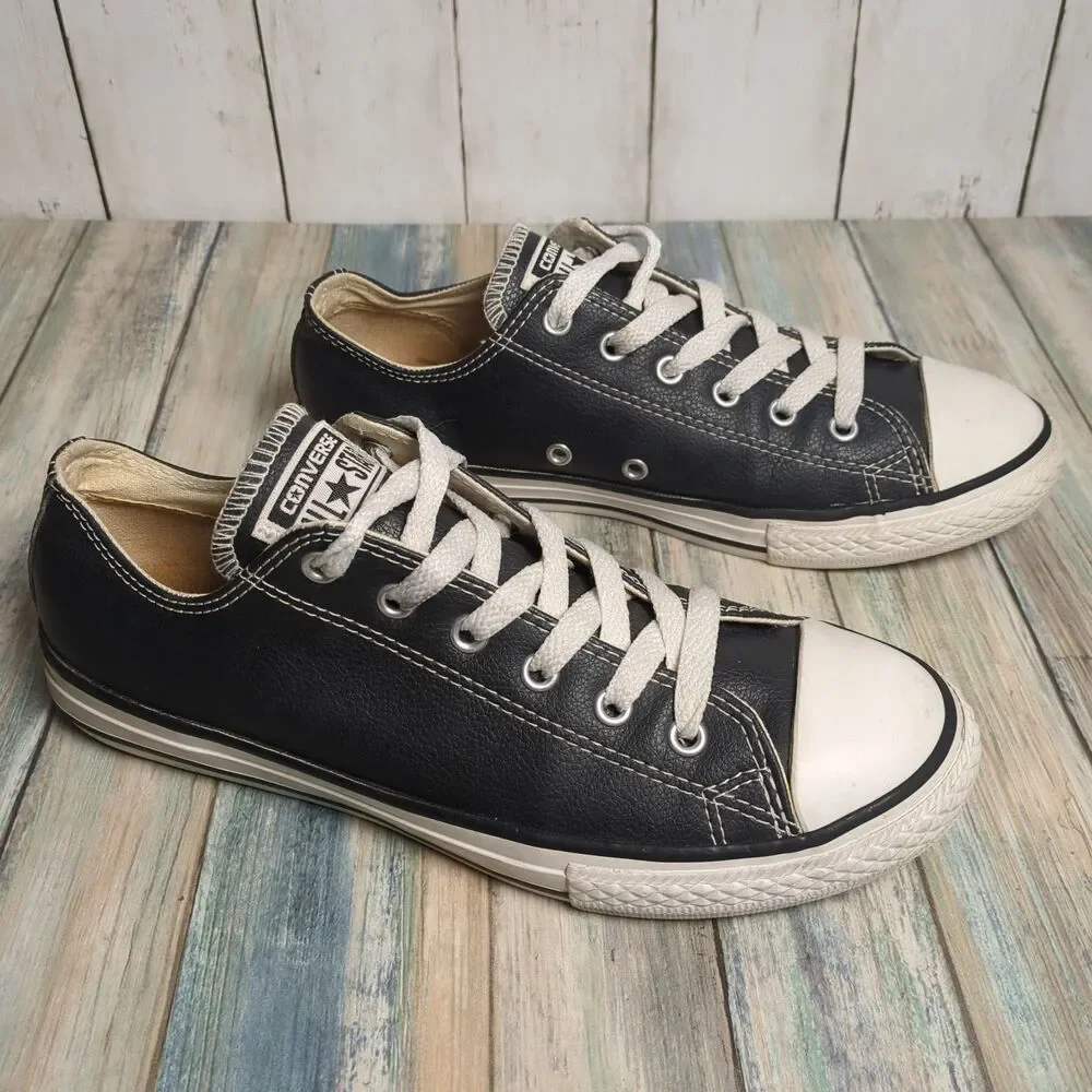 Converse All Star Youth 5.5 Black Faux Leather Low Top Shoes Sneakers Chucks